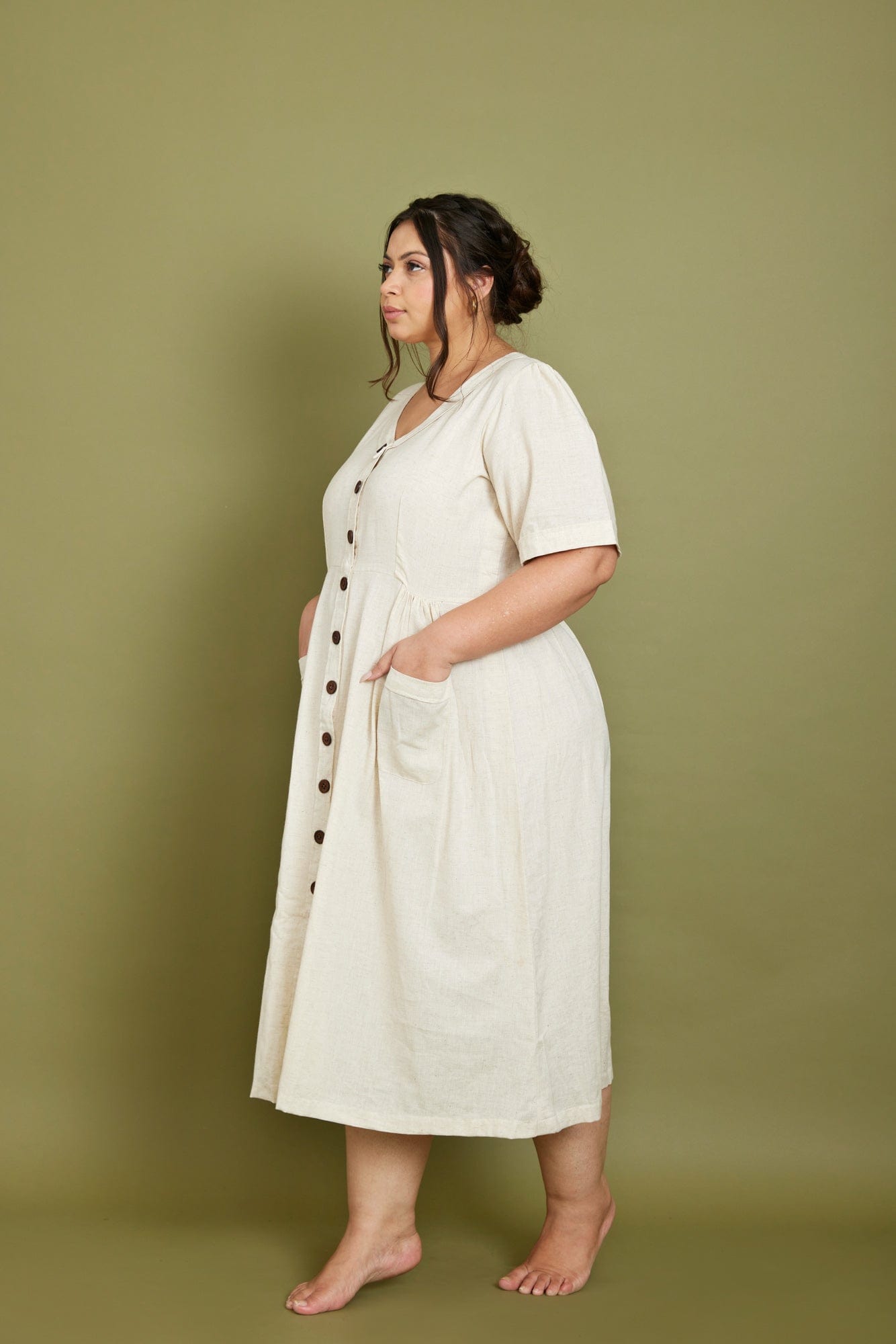 Cotton Flax Dress in Cream Dresses Pana Mina