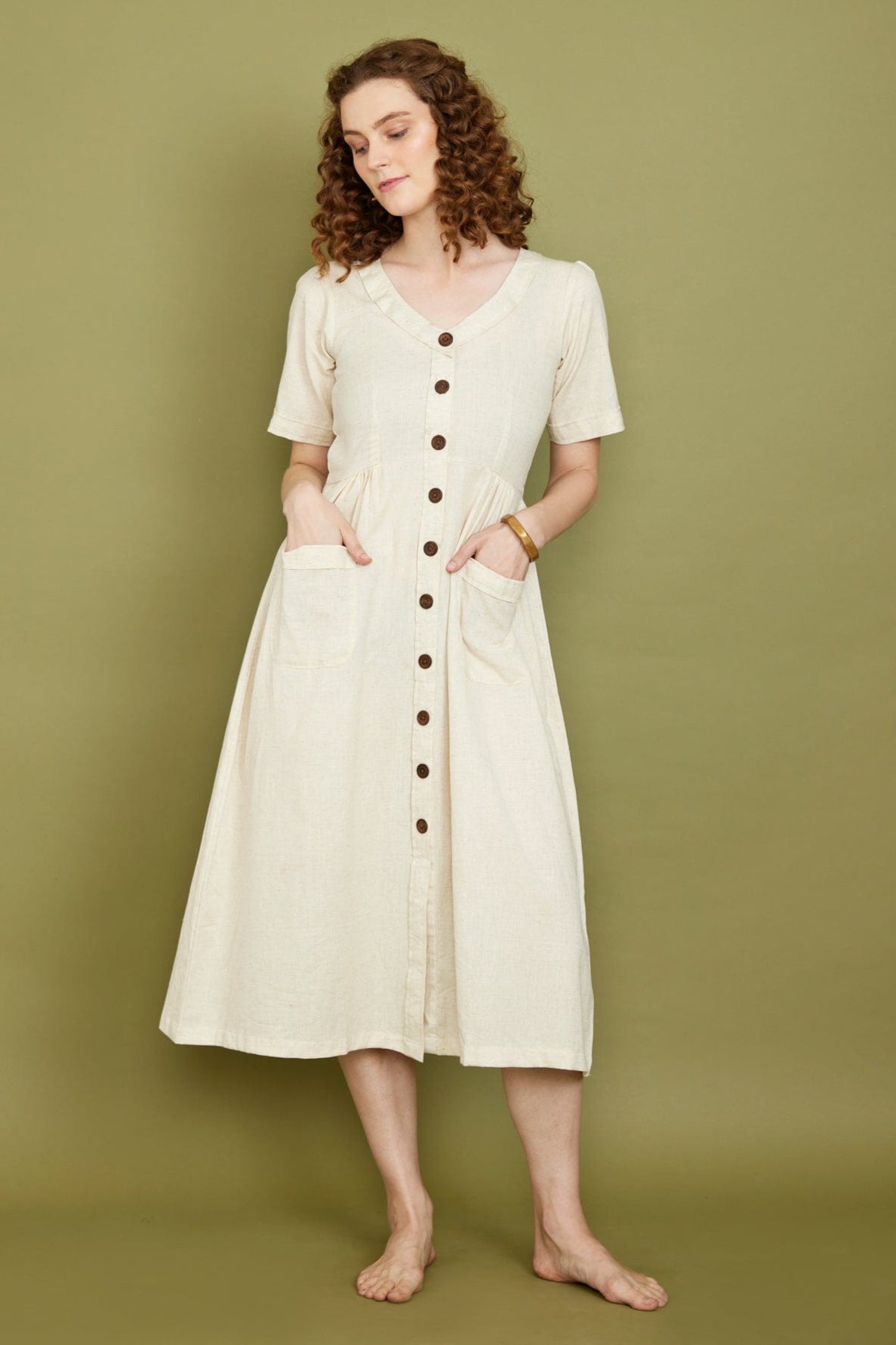 Cotton Flax Dress in Cream Dresses Pana Mina