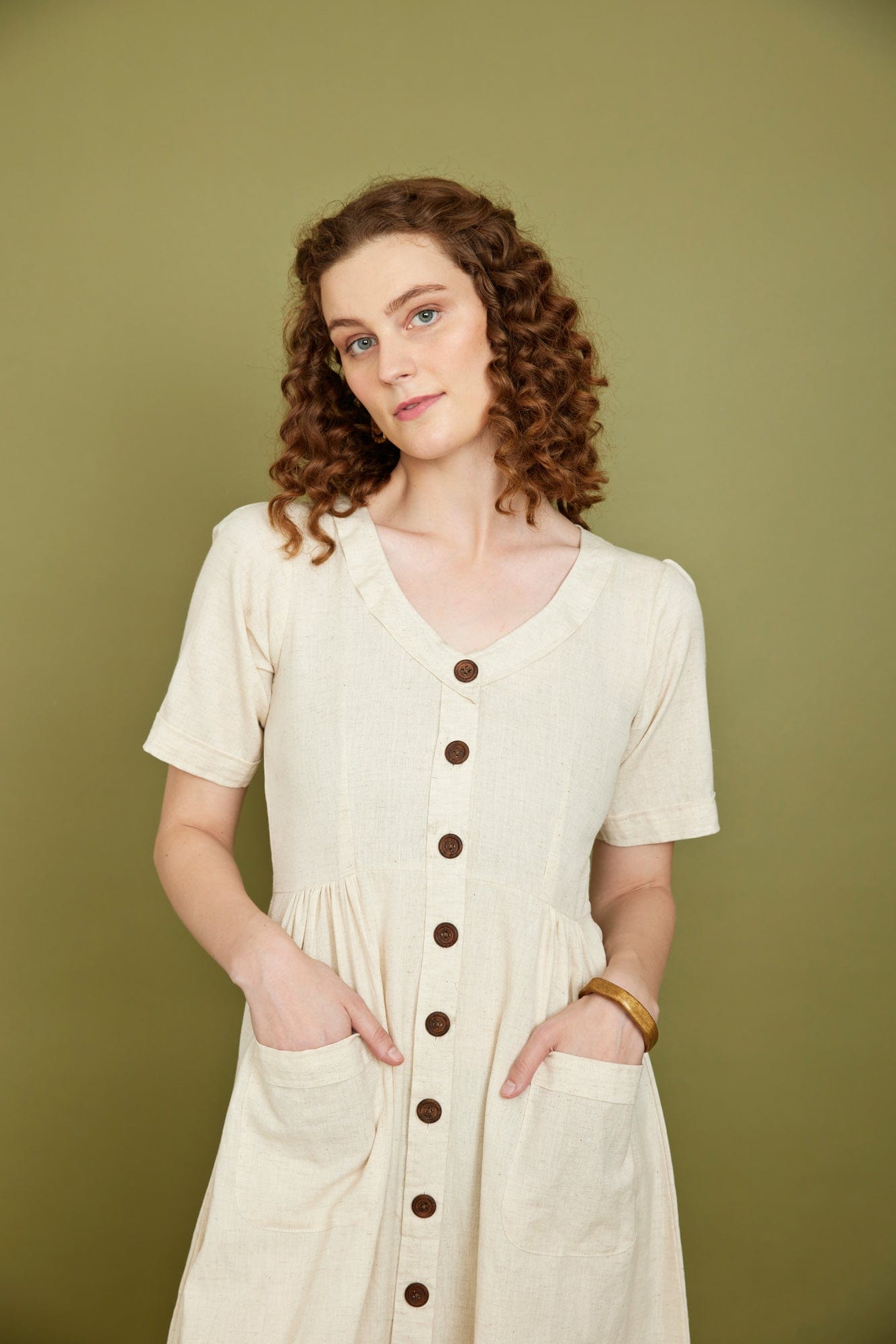 Cotton Flax Dress in Cream Dresses Pana Mina