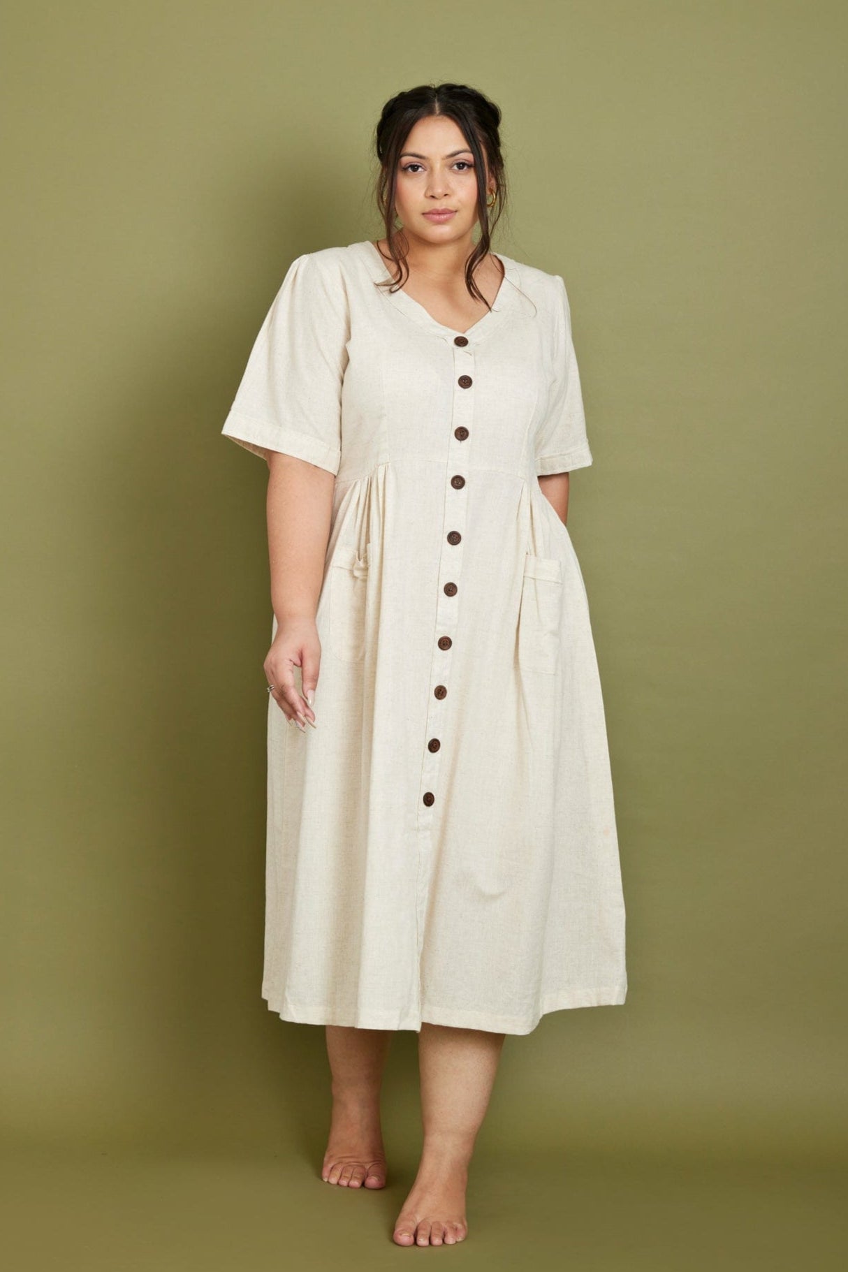 Cotton Flax Dress in Cream Dresses Pana Mina