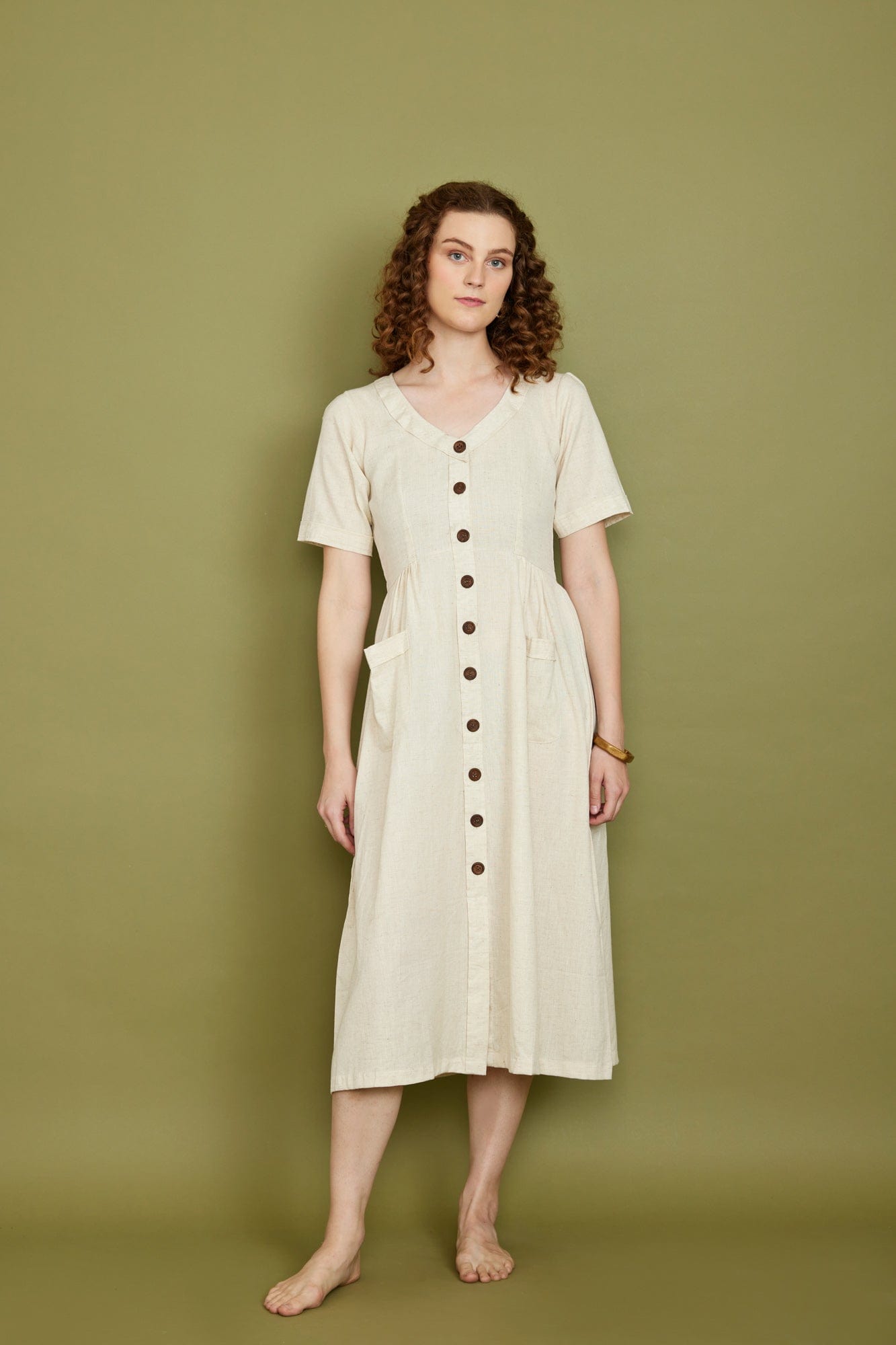 Cotton Flax Dress in Cream Dresses Pana Mina