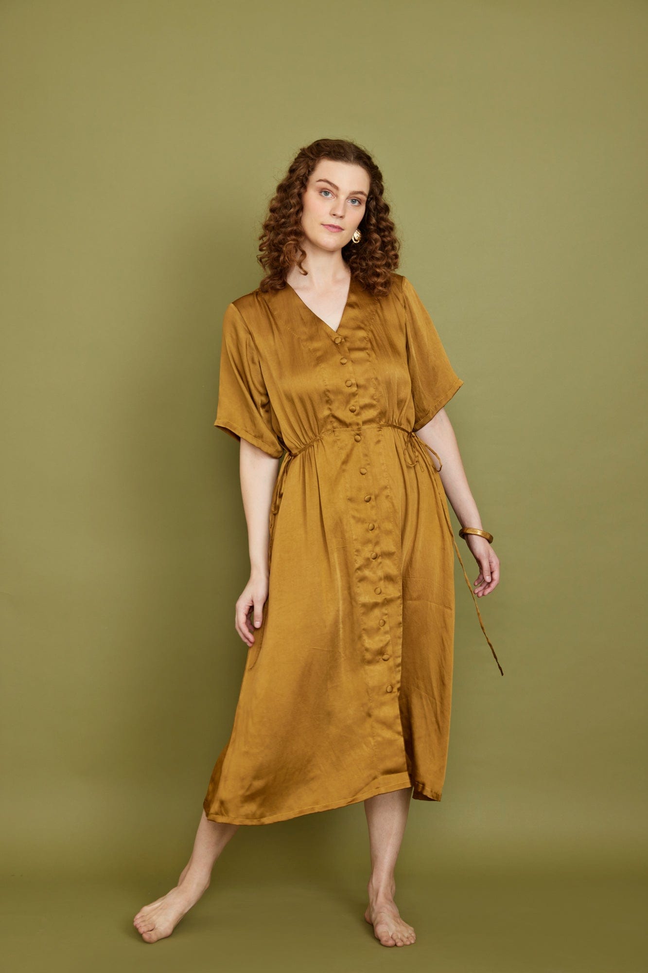 Modal Satin Dress in Turmeric Dresses Pana Mina