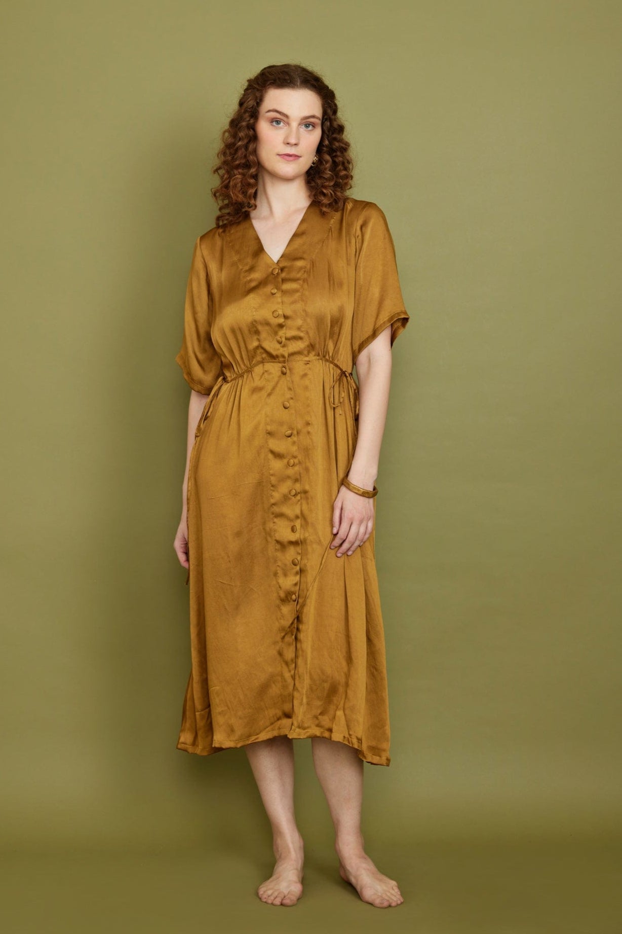 Modal Satin Dress in Turmeric Dresses Pana Mina