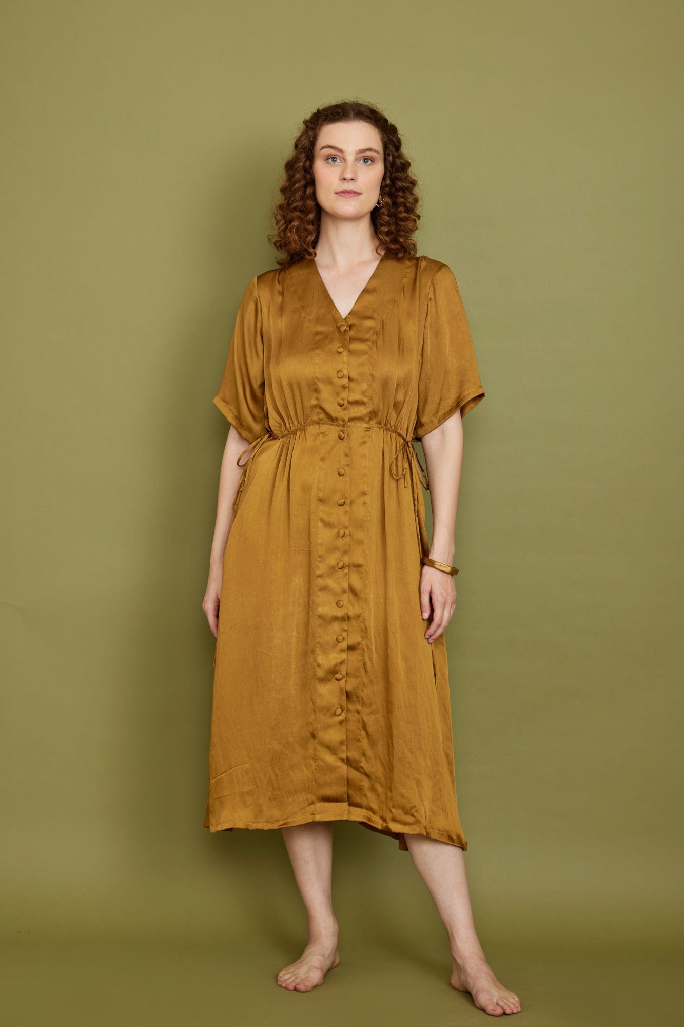 Modal Satin Dress in Turmeric Dresses Pana Mina