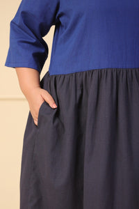 2-Tone Dress in Indigo & Navy Blue