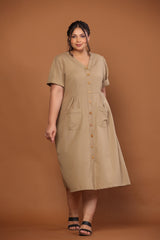 Cotton Flax Dress in Camel
