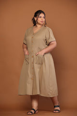 Cotton Flax Dress in Camel