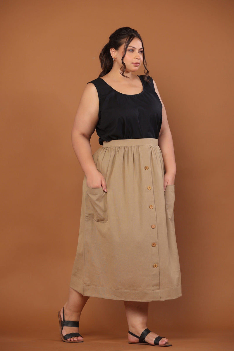 Cotton Flax Skirt in Camel