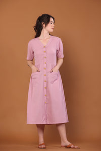 Cotton Flax Dress in Sherbet Pink