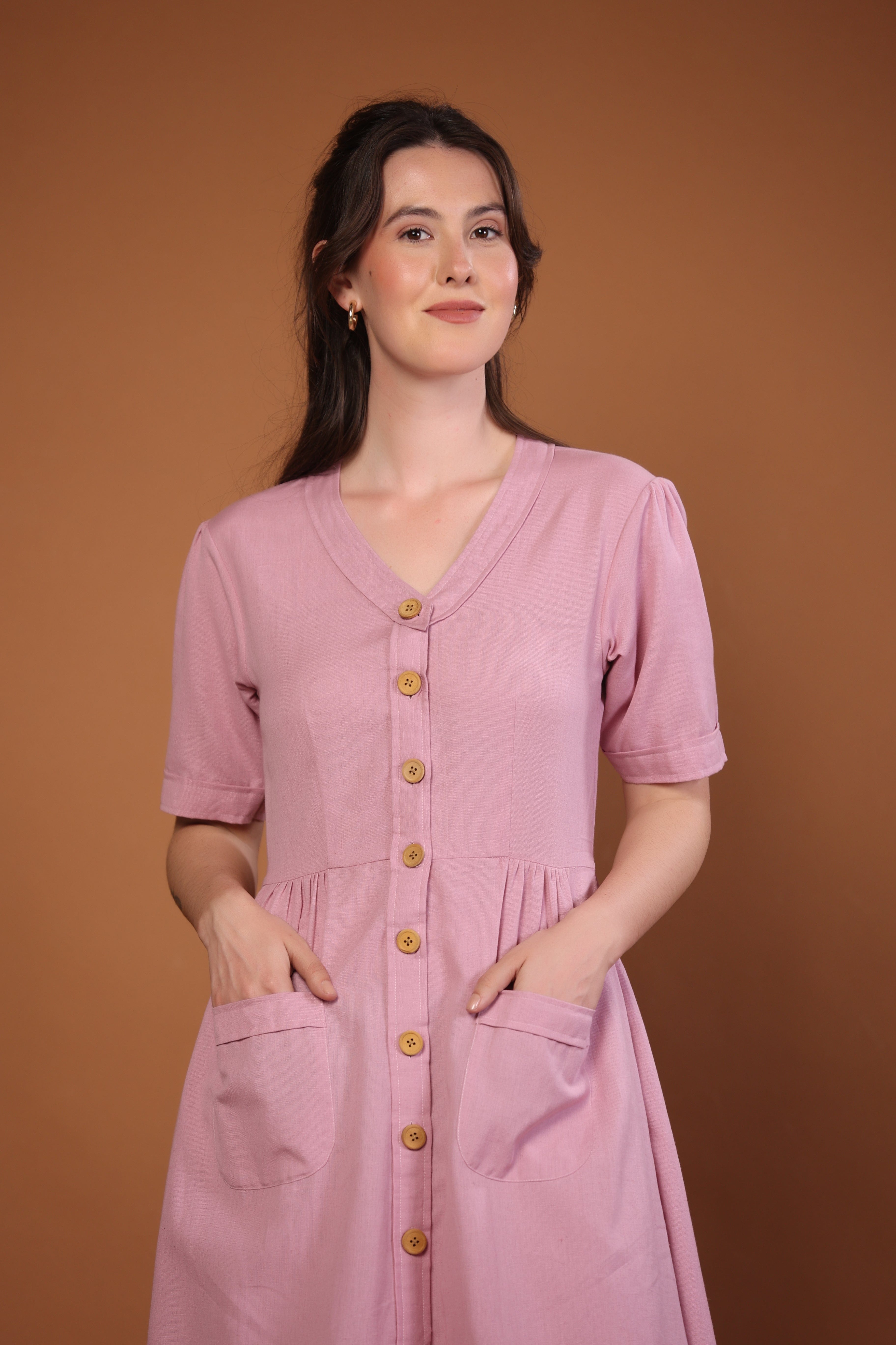 Cotton Flax Dress in Sherbet Pink