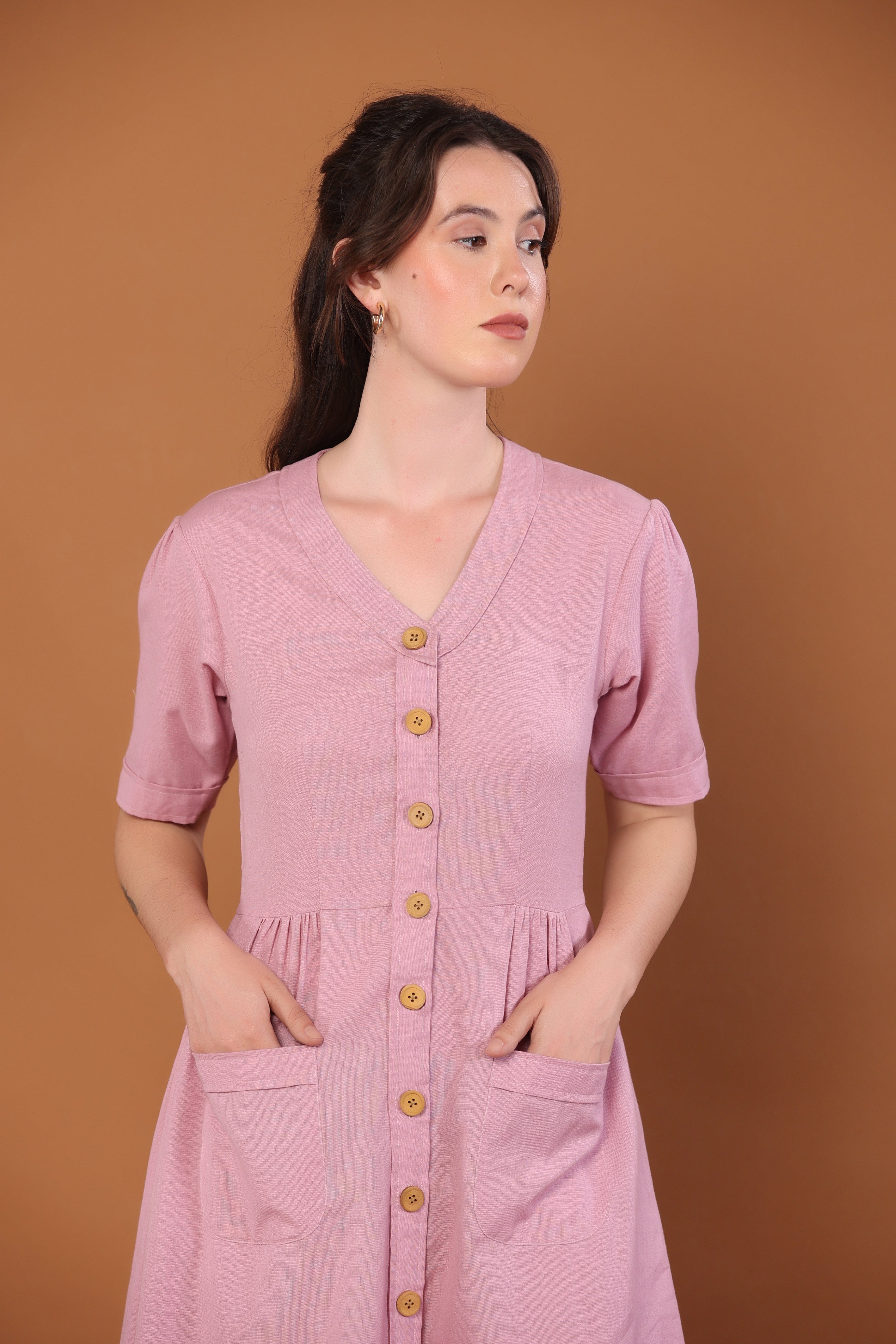 Cotton Flax Dress in Sherbet Pink