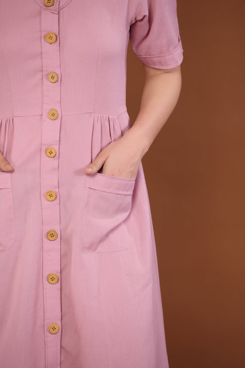 Cotton Flax Dress in Sherbet Pink