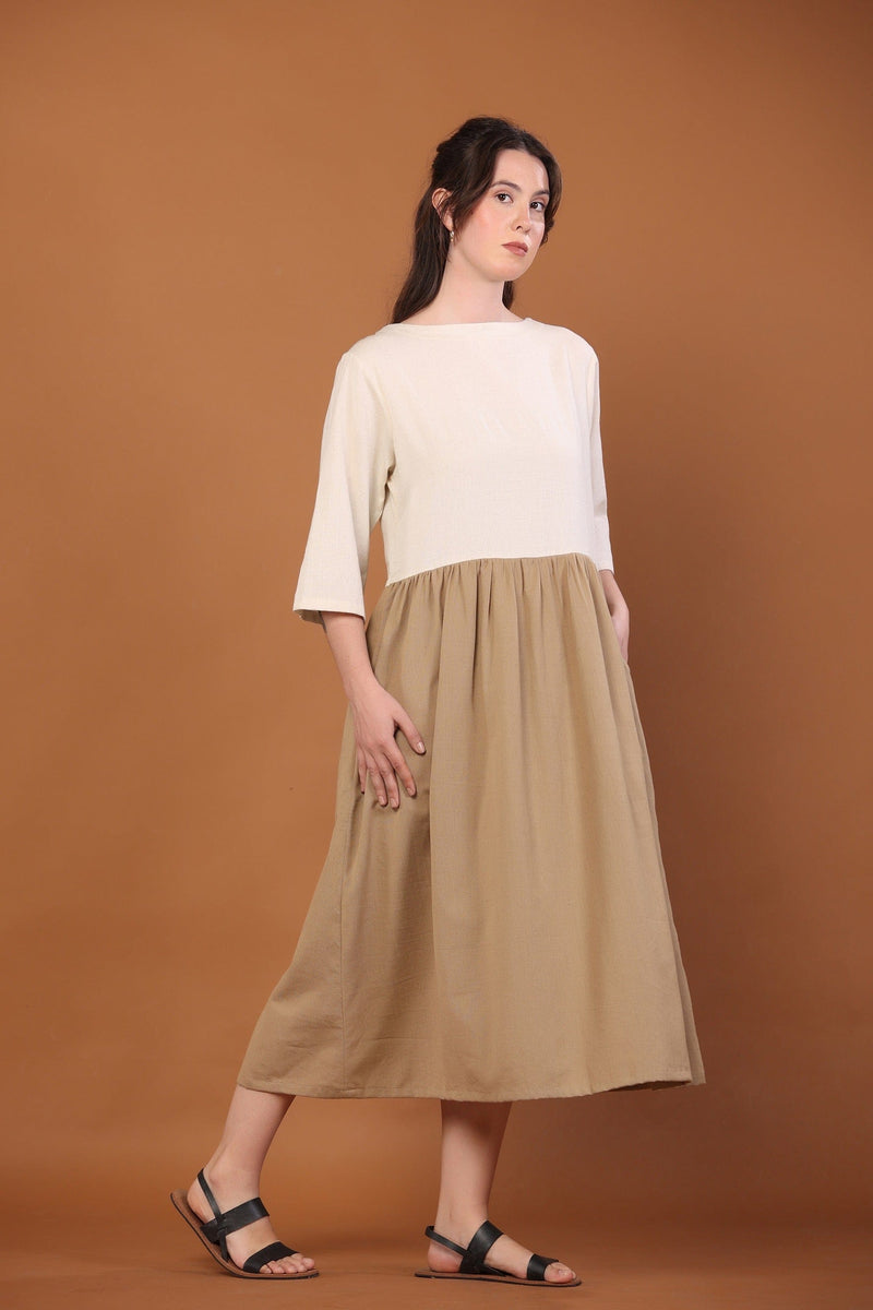 2-Tone Dress in Cream and Camel