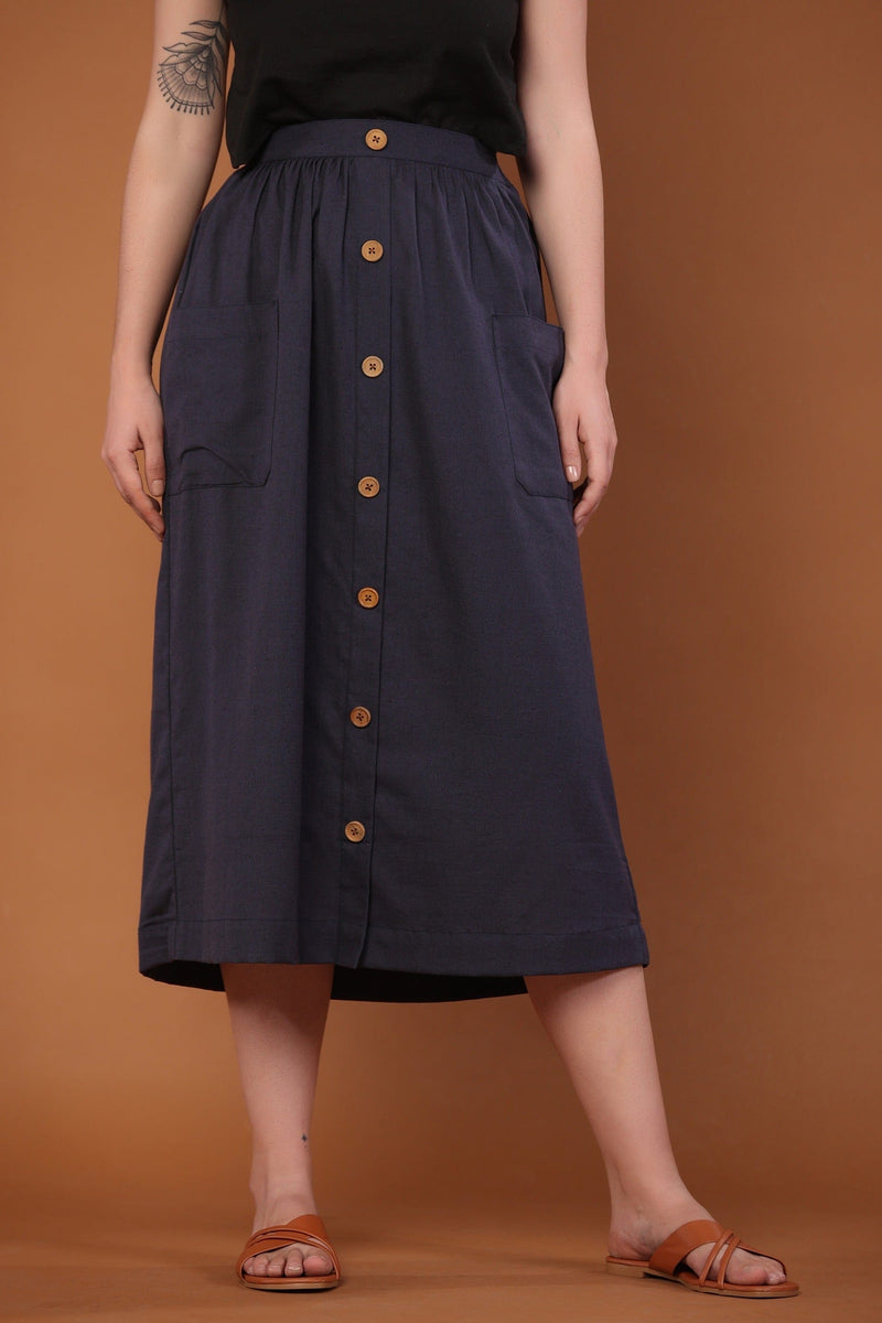 Cotton Flax Skirt in Navy