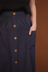 Cotton Flax Skirt in Navy