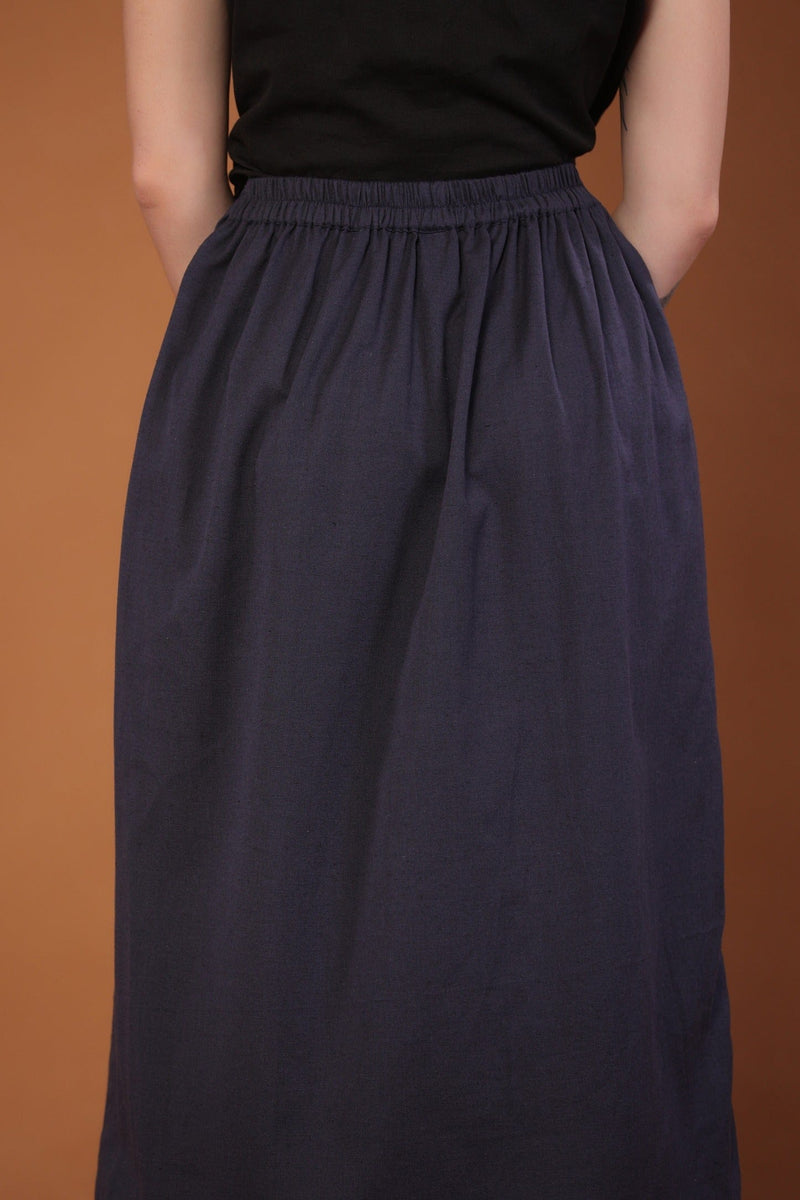 Cotton Flax Skirt in Navy