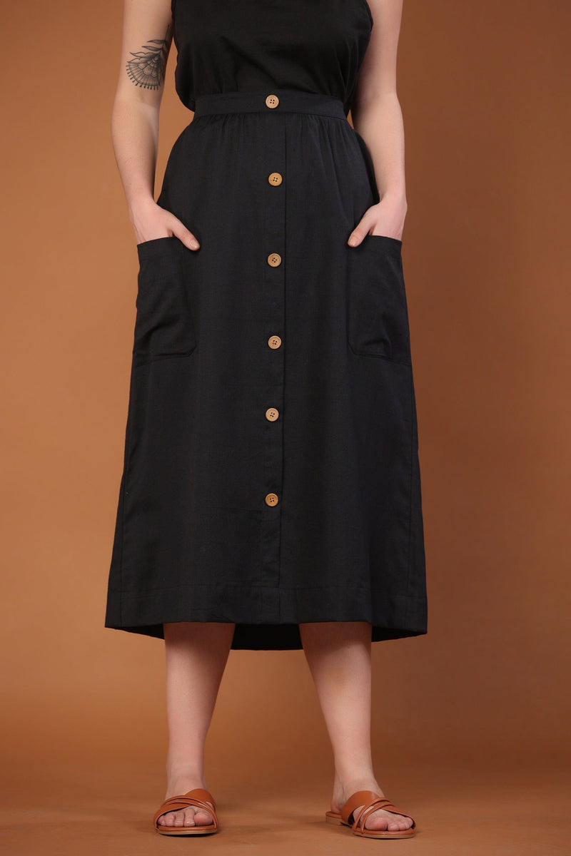 Cotton Flax Skirt in Black