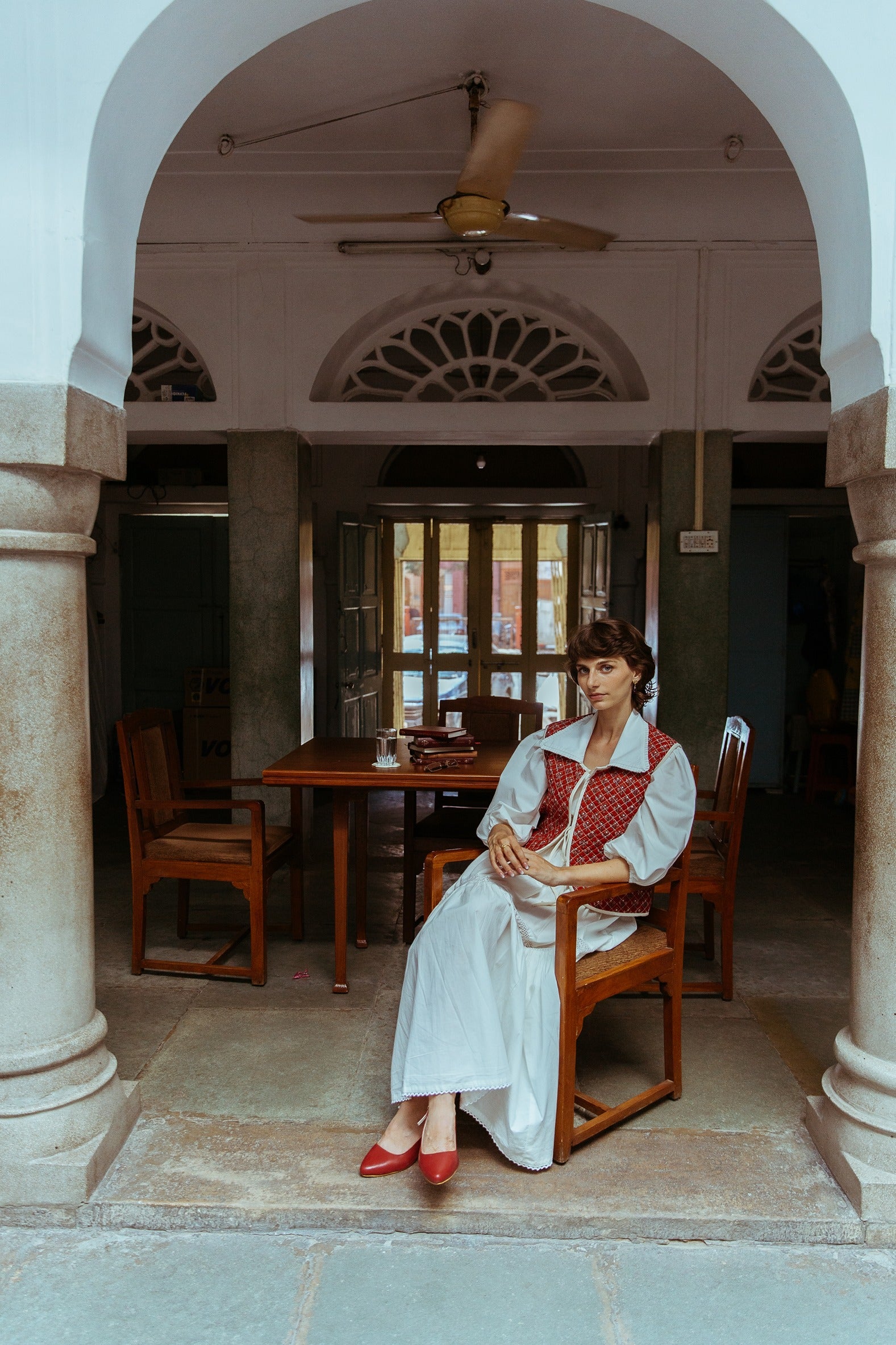 Block-Printed Vest in Red Daisy