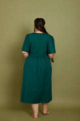 Cotton Flax Dress in Emerald Green
