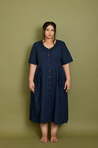 Cotton Flax Dress in Navy