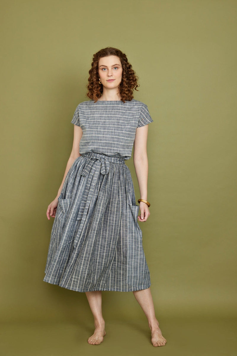 Cordelia Skirt Set in Grey Stripe