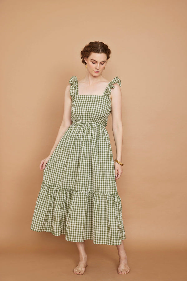 Faye Dress in Green Gingham
