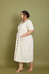 Cotton Flax Dress in Cream Dresses Pana Mina 