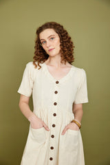 Cotton Flax Dress in Cream Dresses Pana Mina 