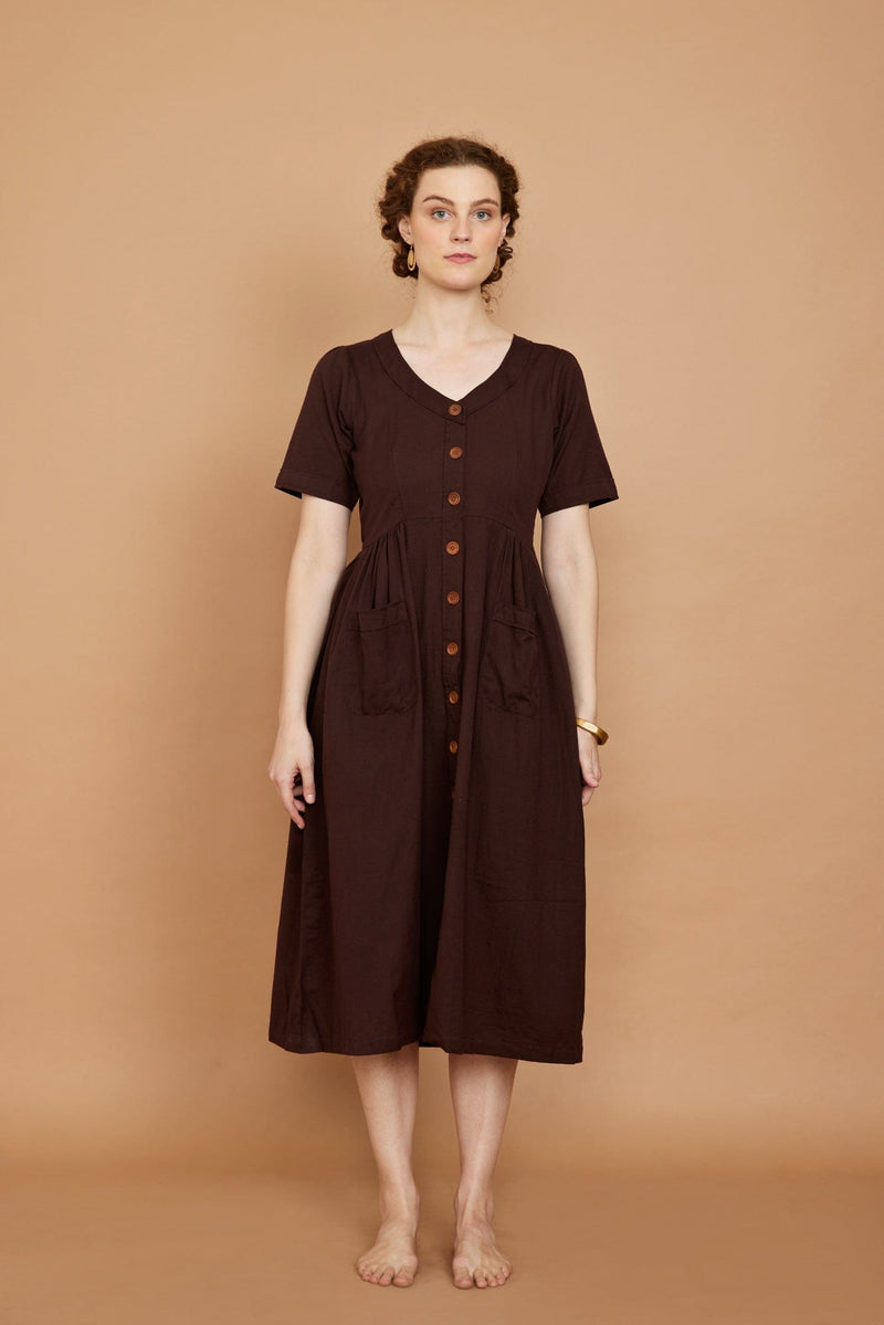 Cotton Flax Dress in Mahogany Brown