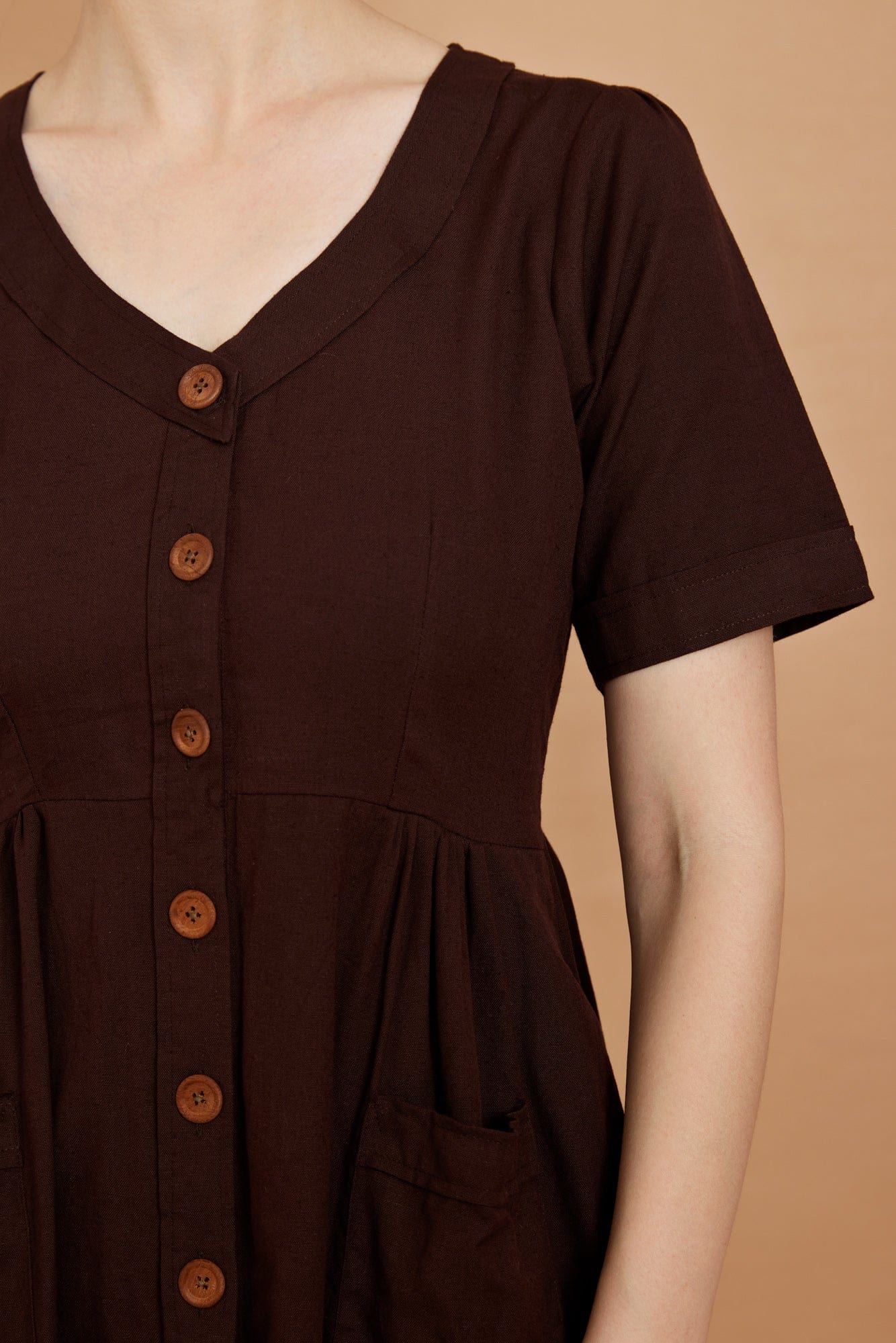 Cotton Flax Dress in Mahogany Brown Cotton Flax Dress in Mahogany Brown